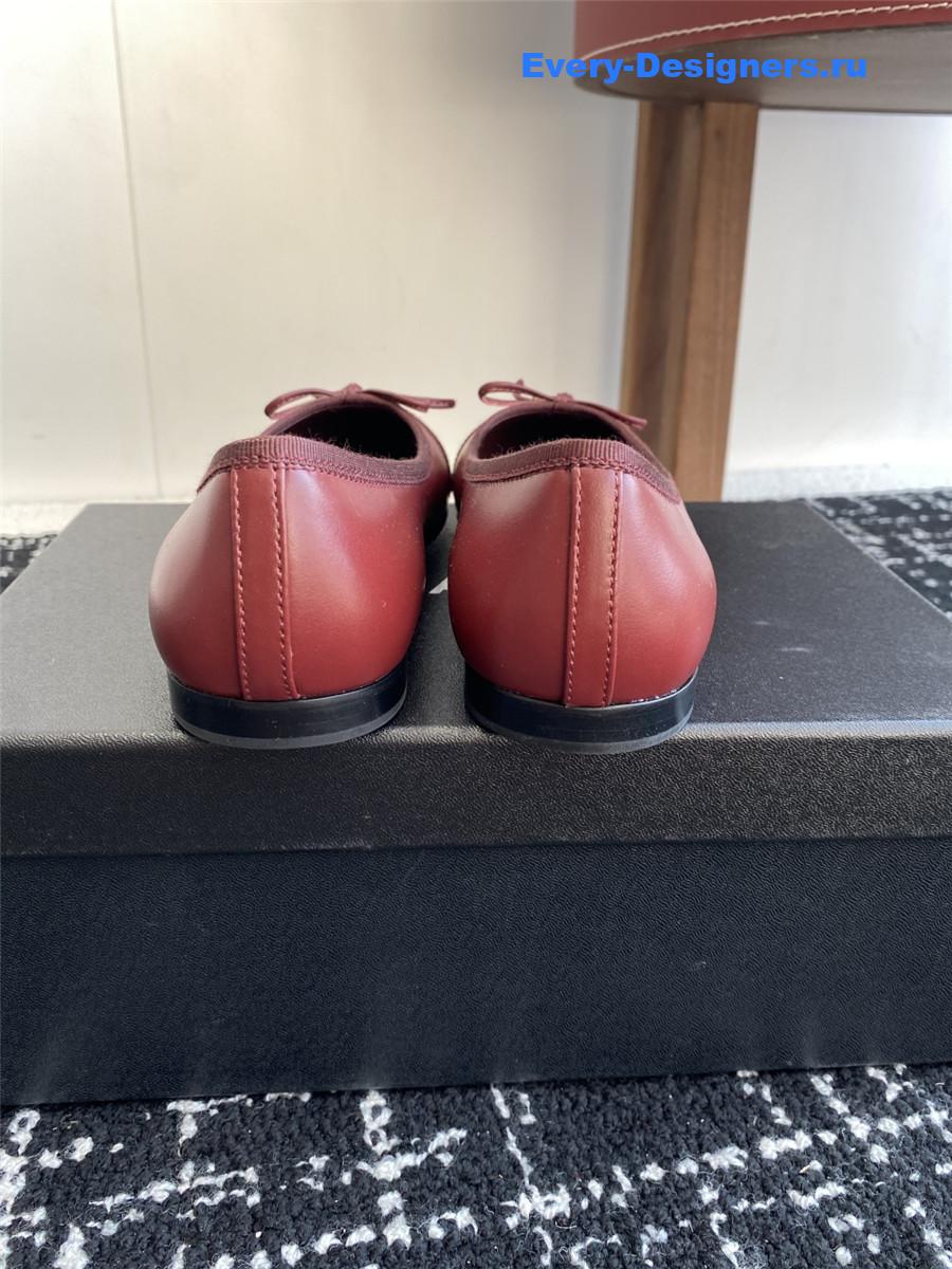 Ch**el burgundy cc embroidered ballet flats