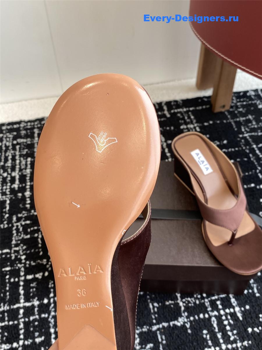 Alaia Brown Satin Wedge Sandals