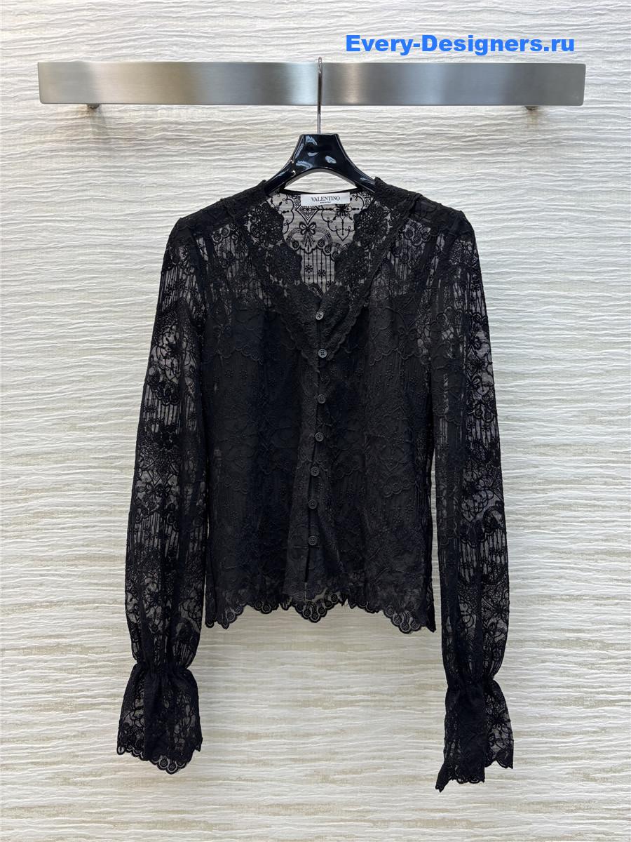 Va1e*ntin0 black v-neck lace shirt