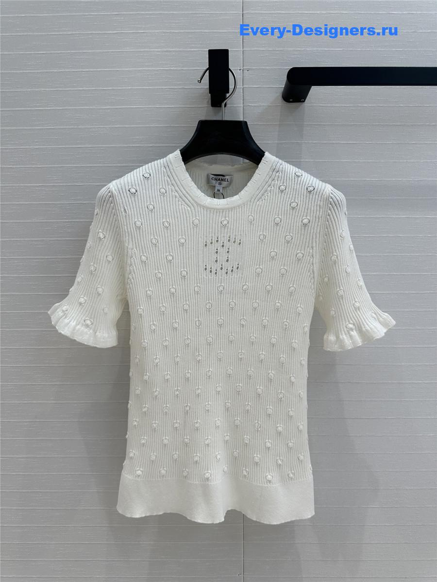 Ch**el white hollow knit top