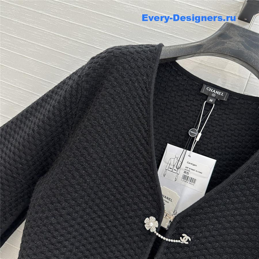 Ch**el black embossed knit hook cardigan