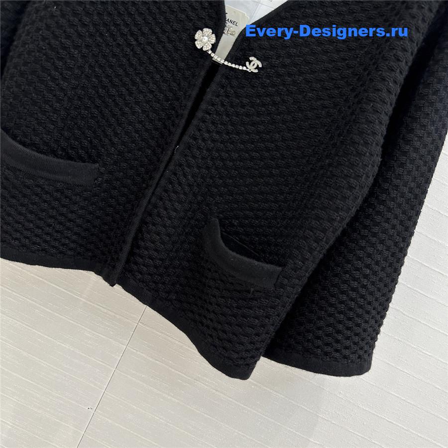 Ch**el black embossed knit hook cardigan
