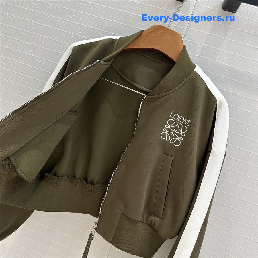 L0ew* green logo embroidered baseball jacket