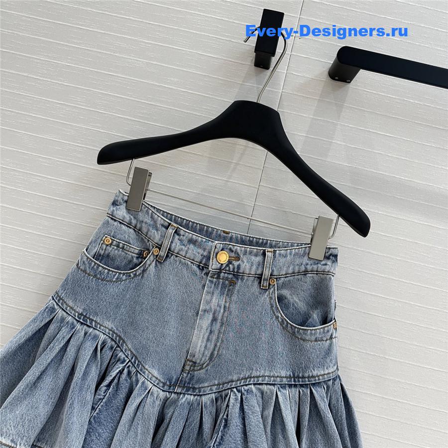 Zimm Crush Denim Frill Mini Skirt