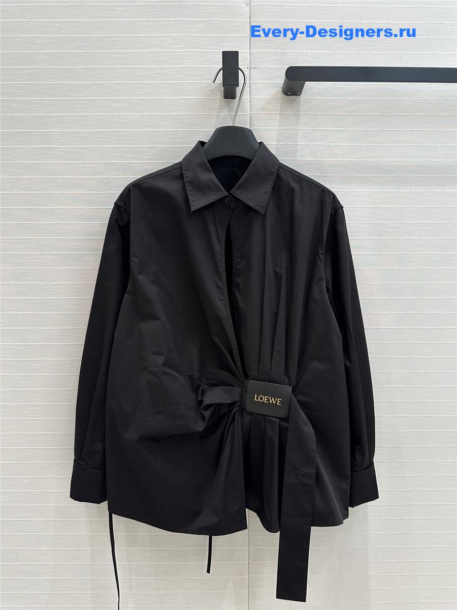 L0ew* black draped cotton shirt