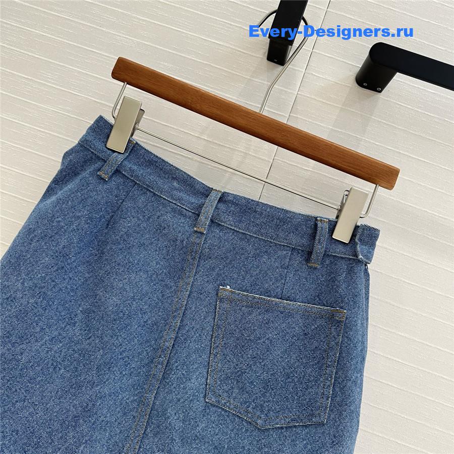 L0ew* leather-trimmed draped denim mini skirt