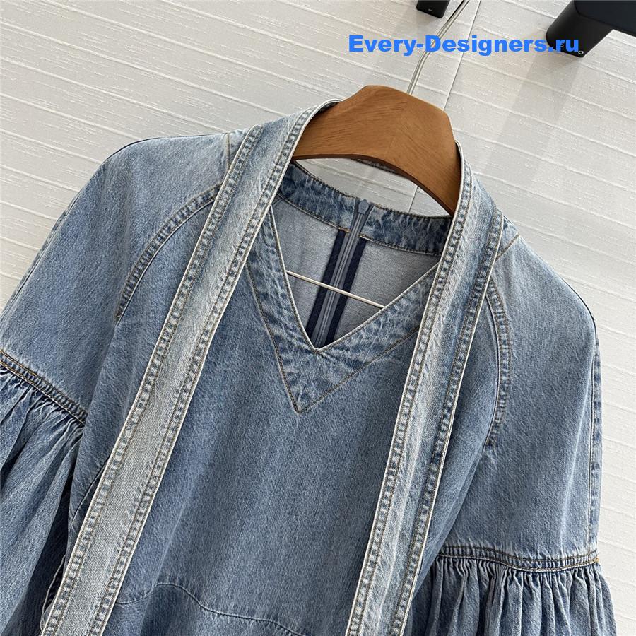 Zimm Tie-Neck Denim Mini Dress