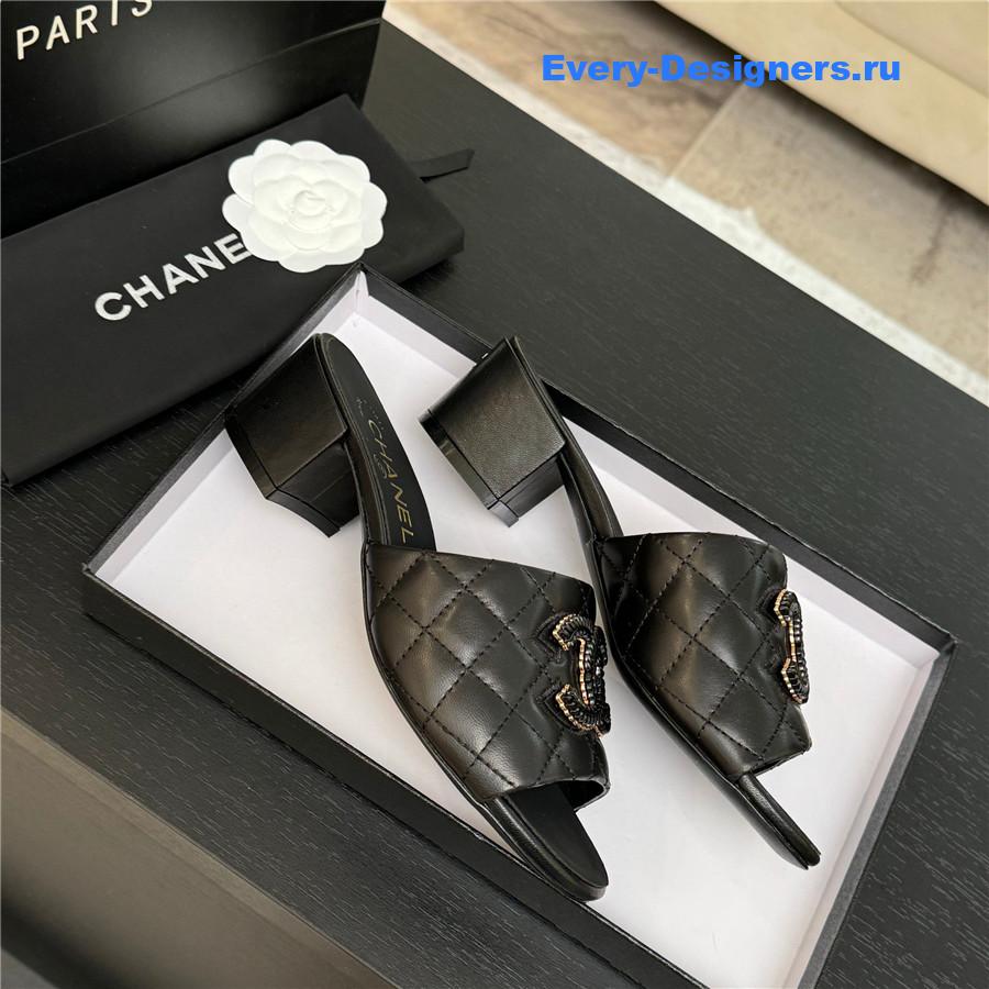 Ch**el black sheepskin slippers