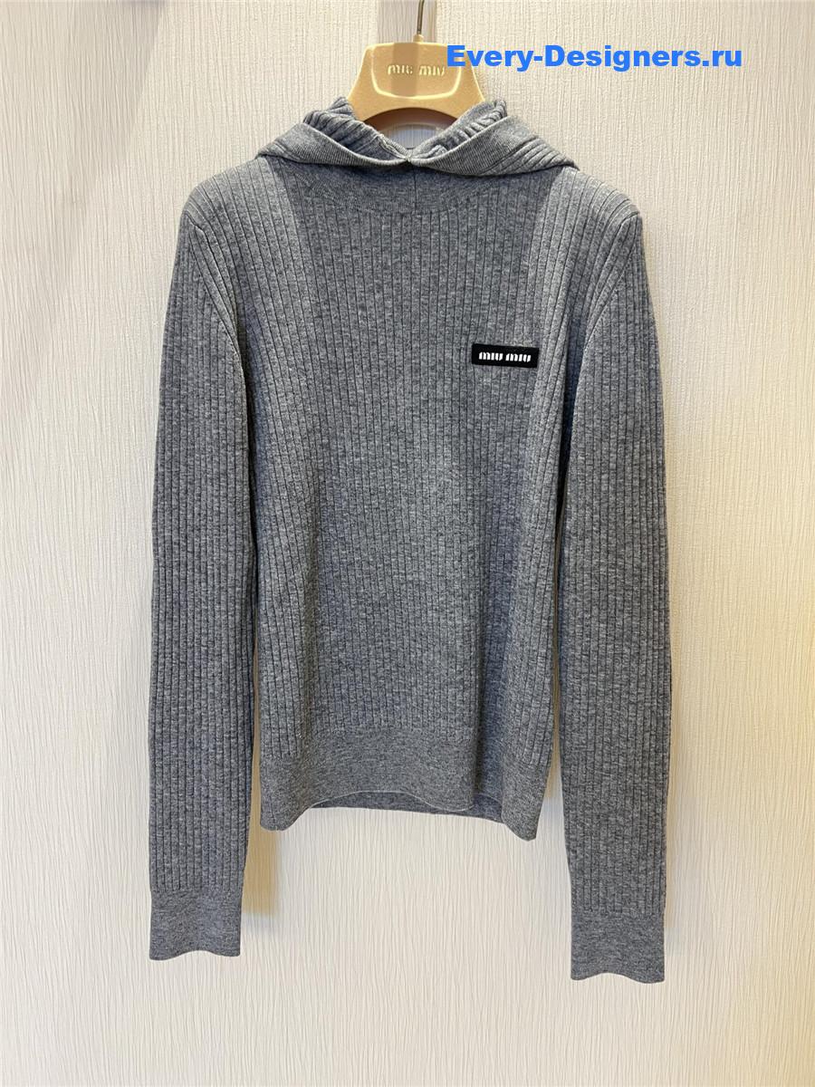 Miu Miu Grey Tight Long Sleeve Hooded Sweater