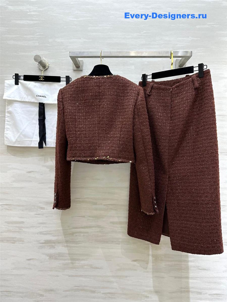 Ch**el brown tweed suit skirt set