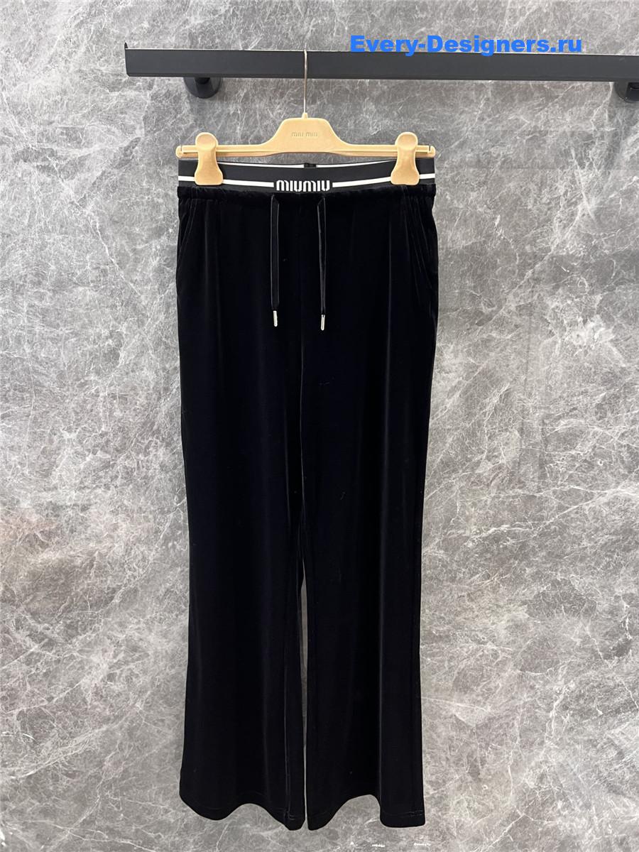 Miu Miu Velvet Trousers with Logo Lettering