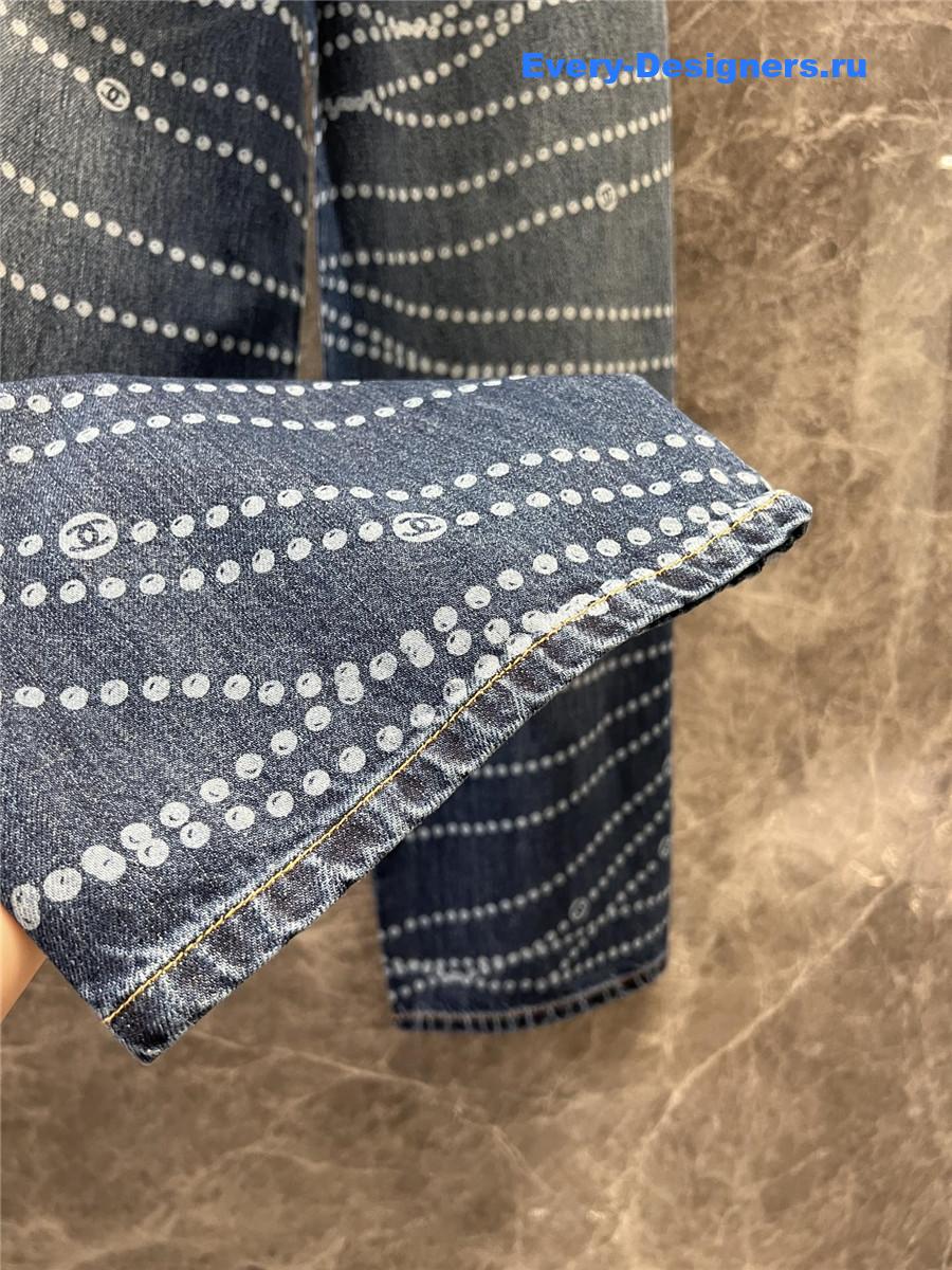 Ch**el pearl print logo wide-leg jeans