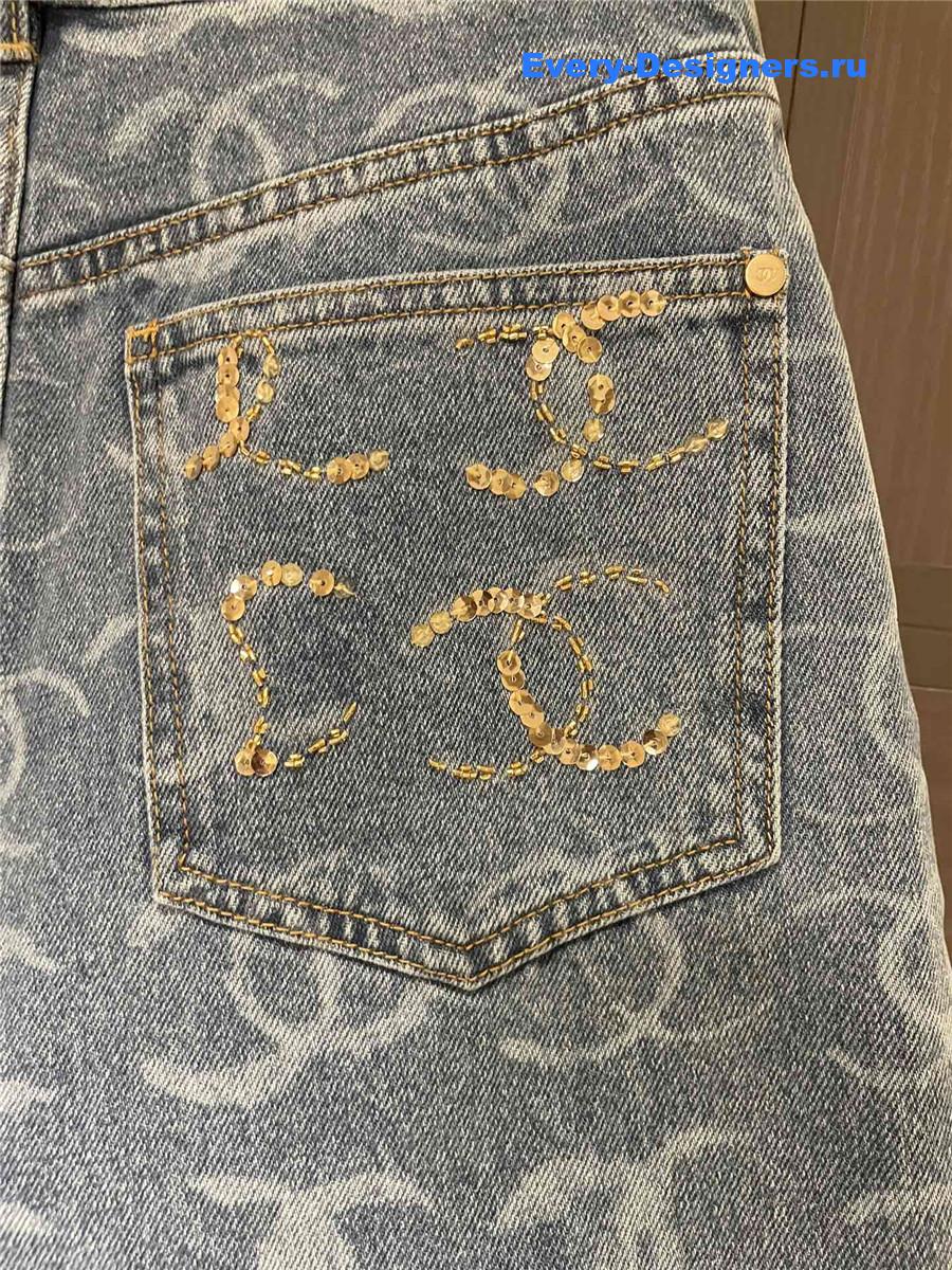 Ch**el blue sequin wide-leg jeans