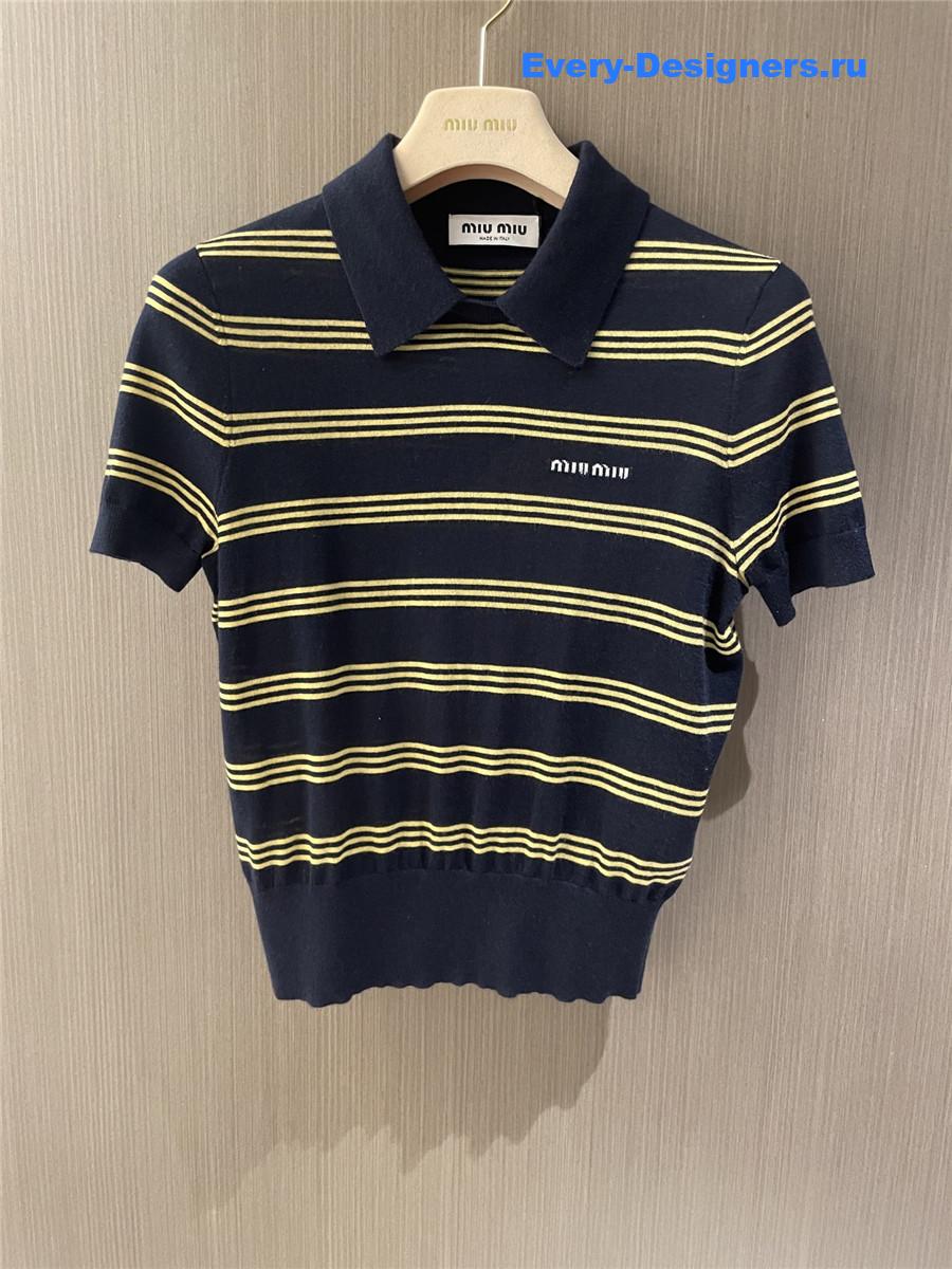 Miu Miu Blue Striped Polo Top