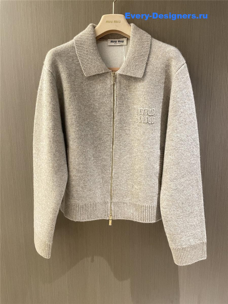 Miu Miu Lapel Zip-Up Cardigan Coat