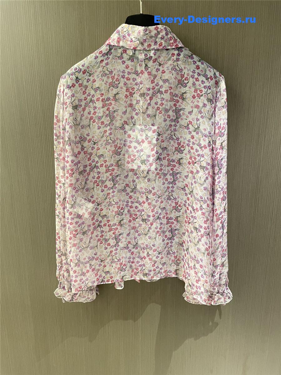 Ch**el logo mesh silk shirt pink