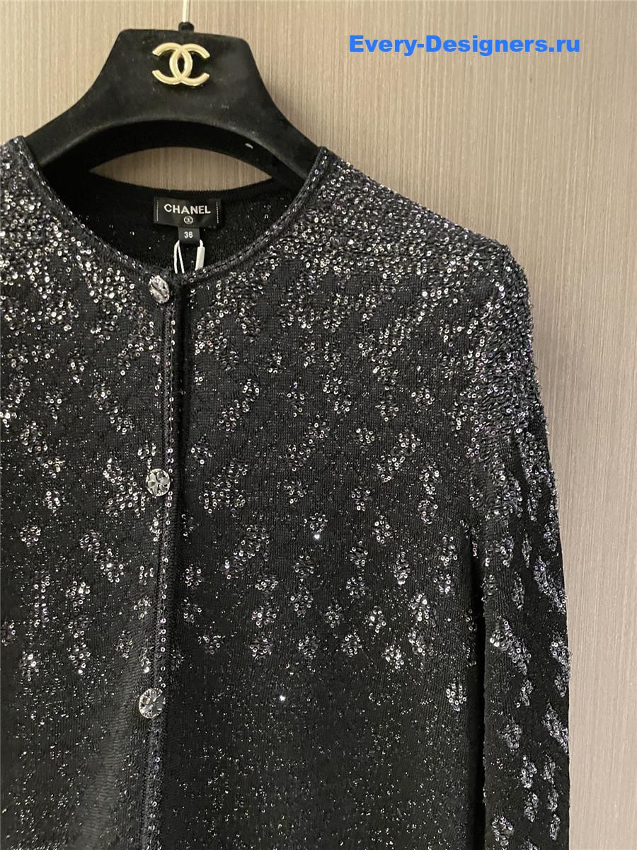 Ch**el black sequin cardigan
