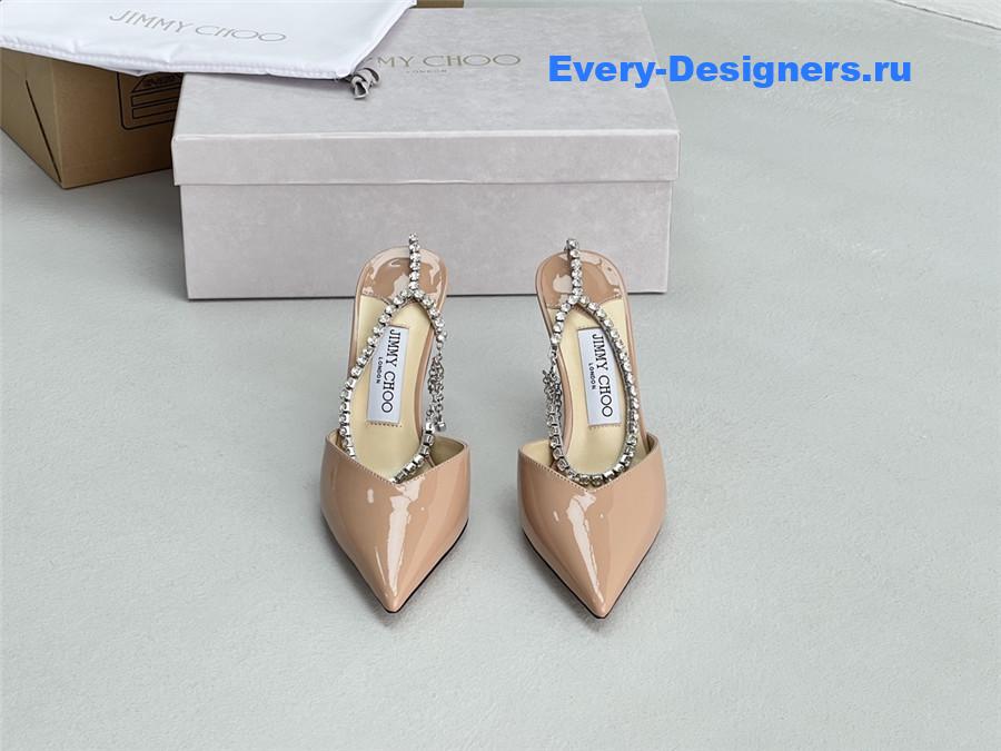 J1m*y Ch00 saeda 85mm crystal pumps beige