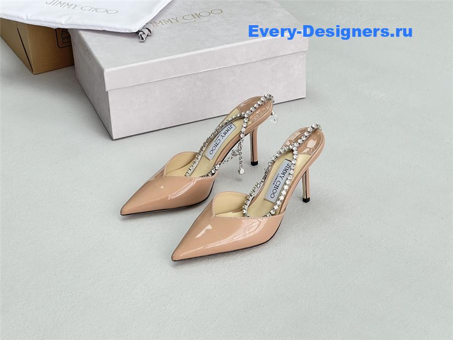 J1m*y Ch00 saeda 85mm crystal pumps beige