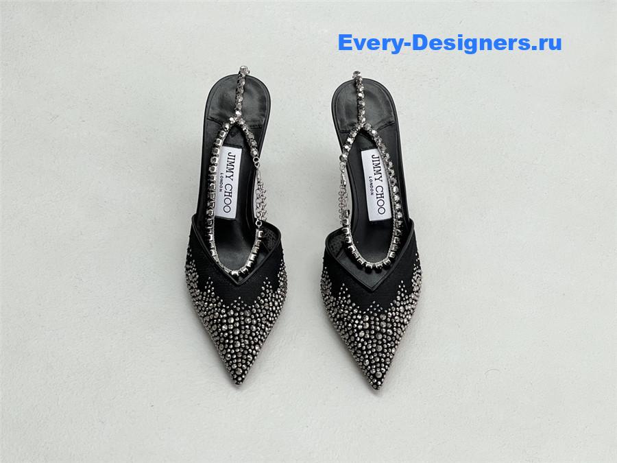 J1m*y Ch00 saeda 100mm crystal pumps black
