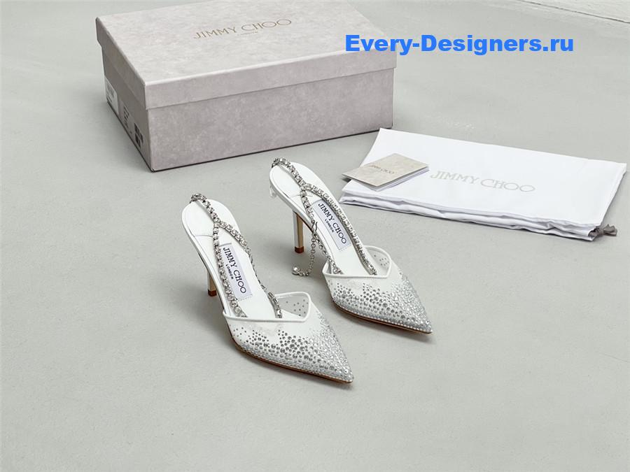J1m*y Ch00 saeda 100mm crystal pumps silver
