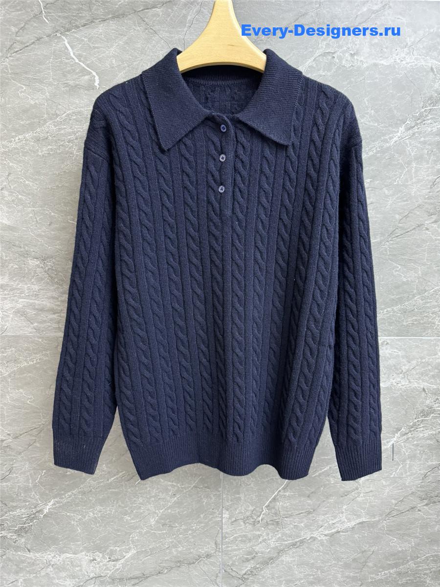 Miu Miu Navy Knit Polo Shirt