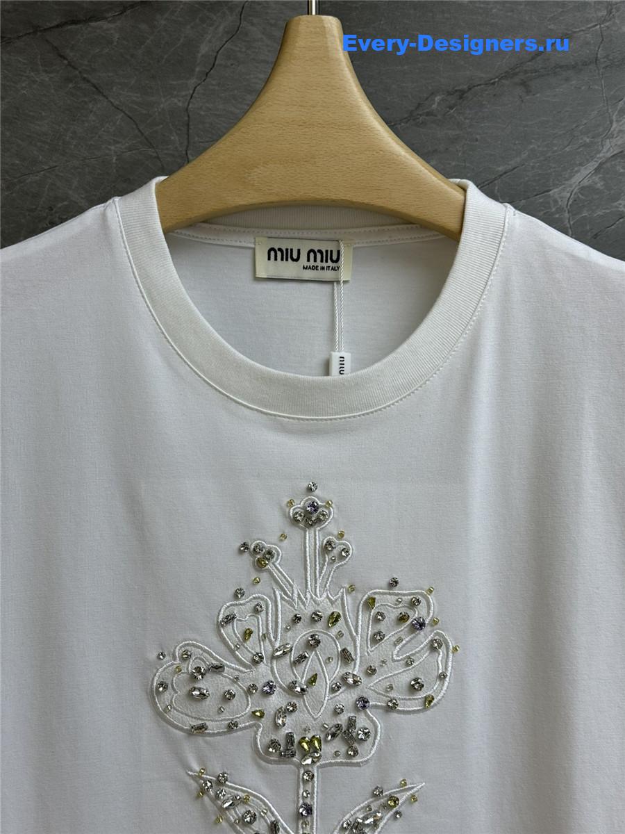 Miu Miu Beaded Embroidered T-Shirt