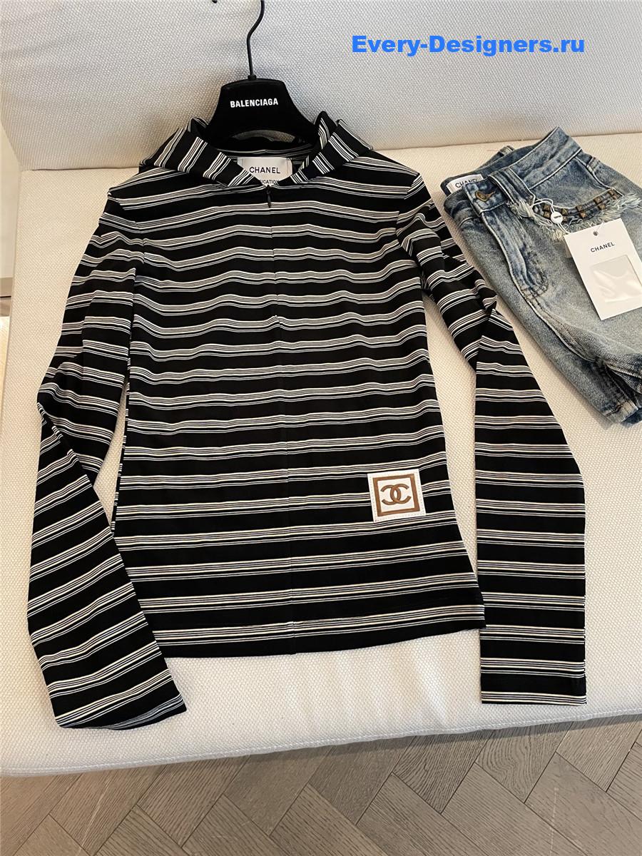 Ch**el hooded striped long sleeve shirt