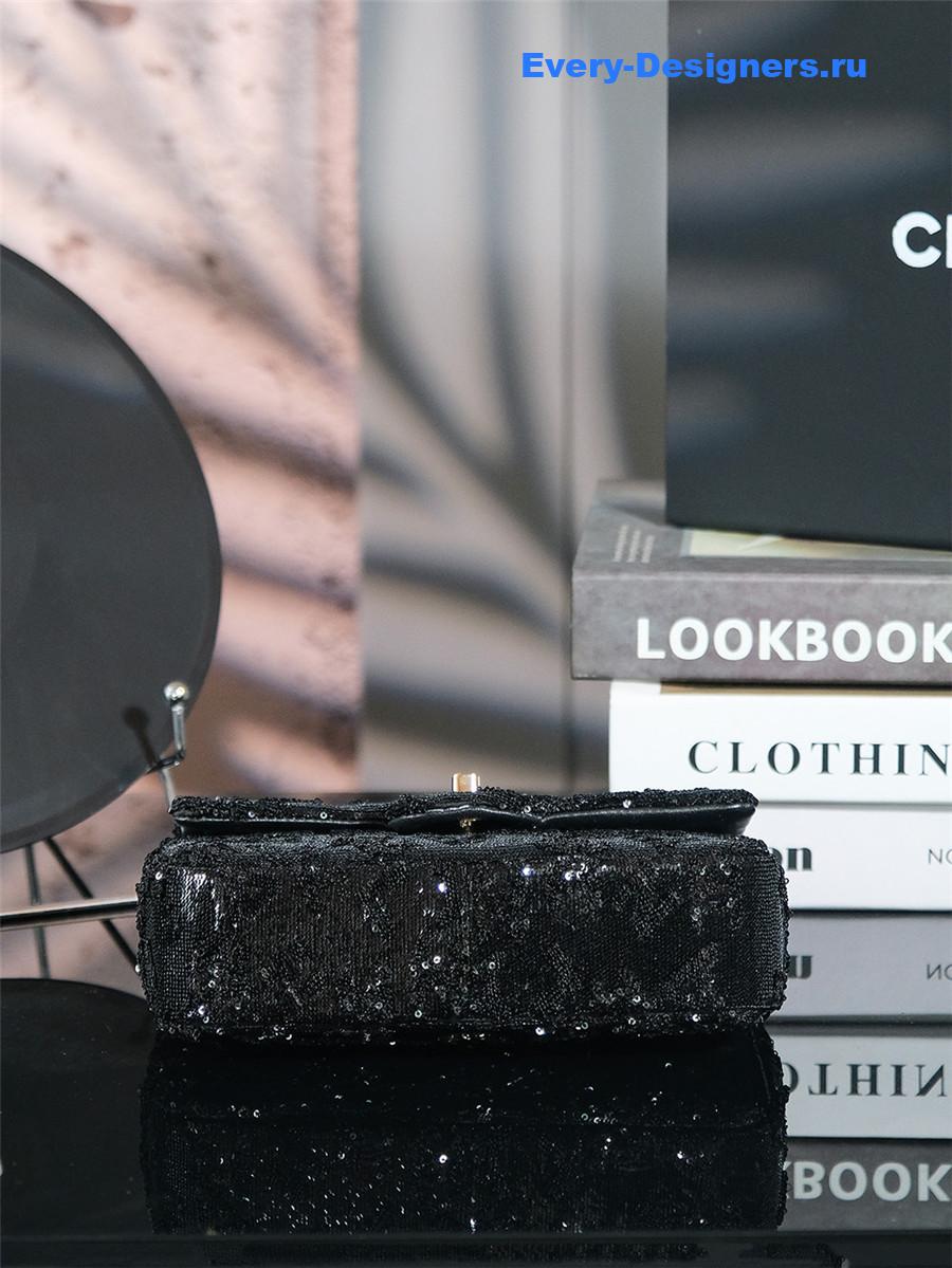 Ch**el small sequin flap bag black
