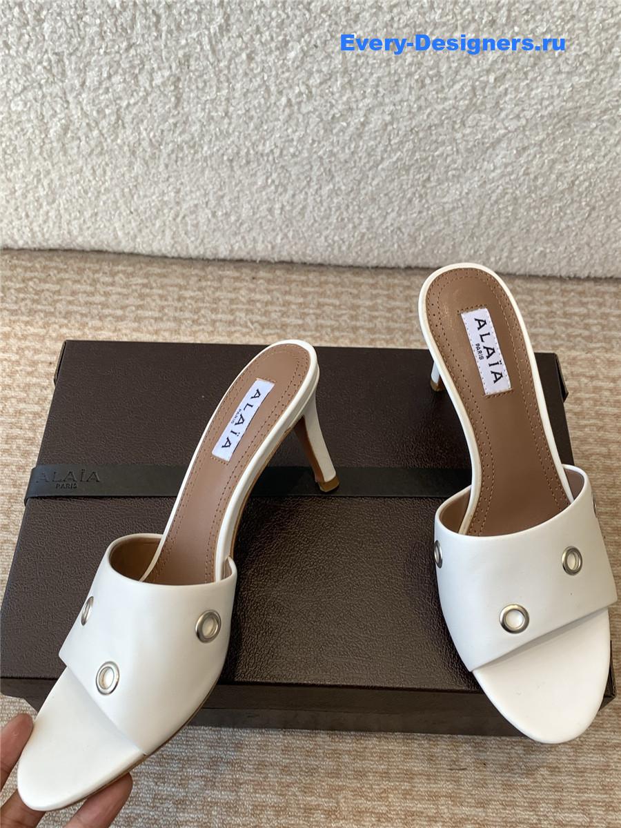 Alaia Oeillets Grommet Leather Sandals White