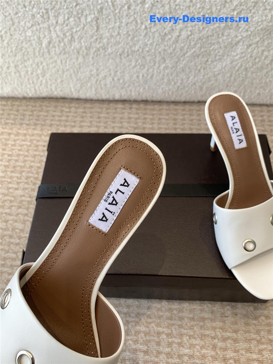 Alaia Oeillets Grommet Leather Sandals White