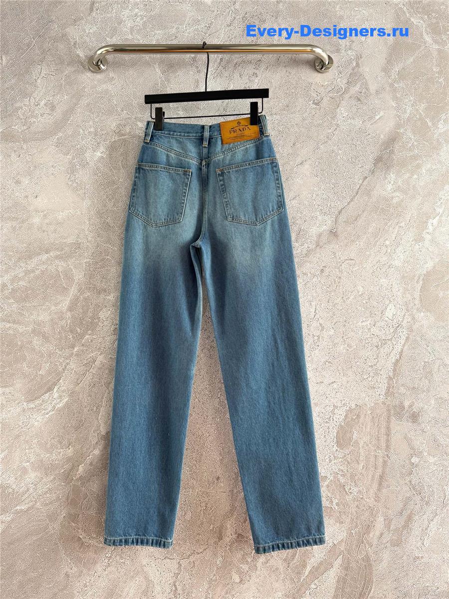 Pra*a blue leather label jeans