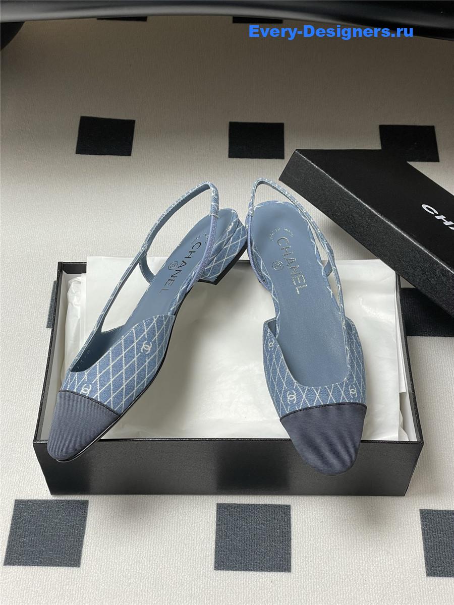 Ch**el blue denim slingback flats