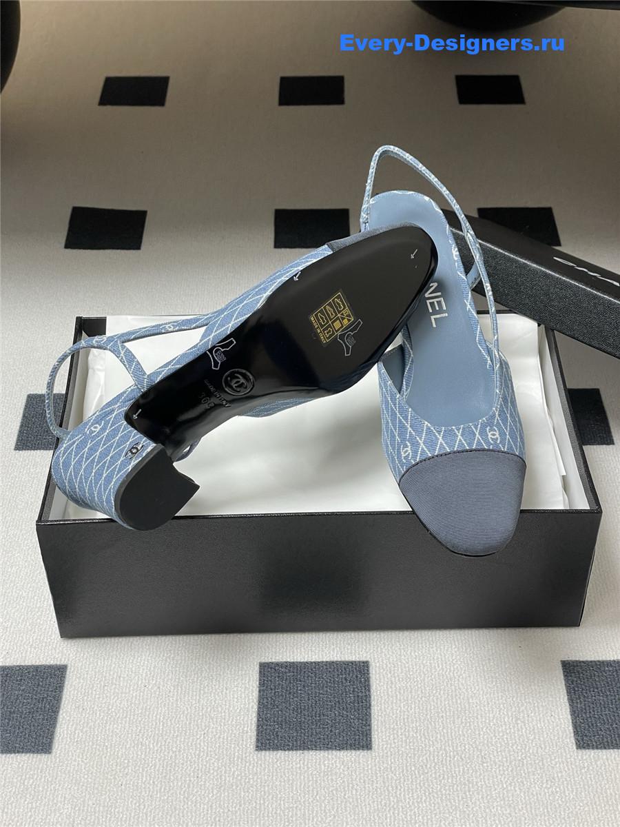 Ch**el denim slingback block heels