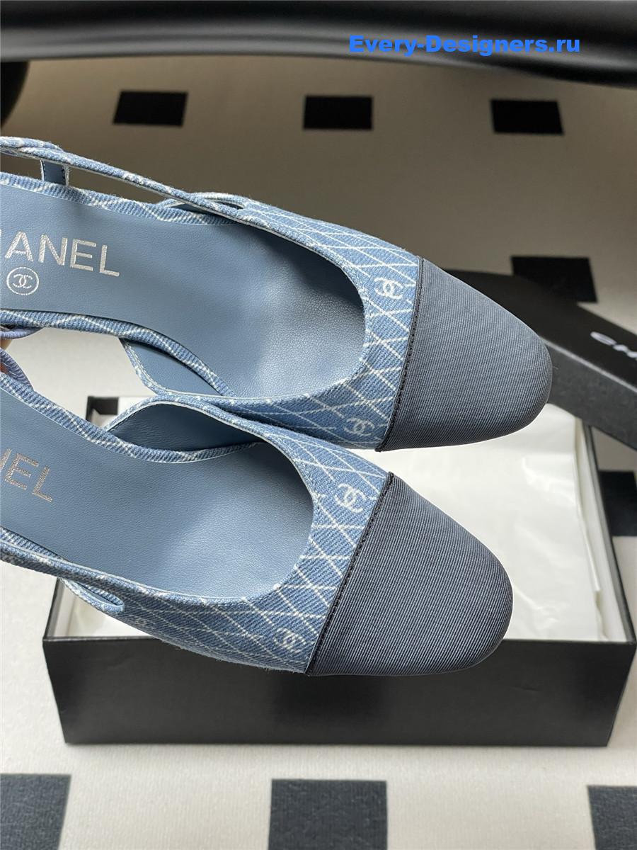 Ch**el denim slingback block heels
