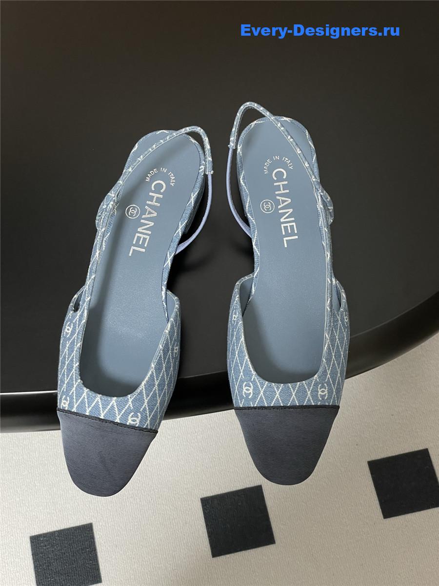 Ch**el blue denim slingback flats