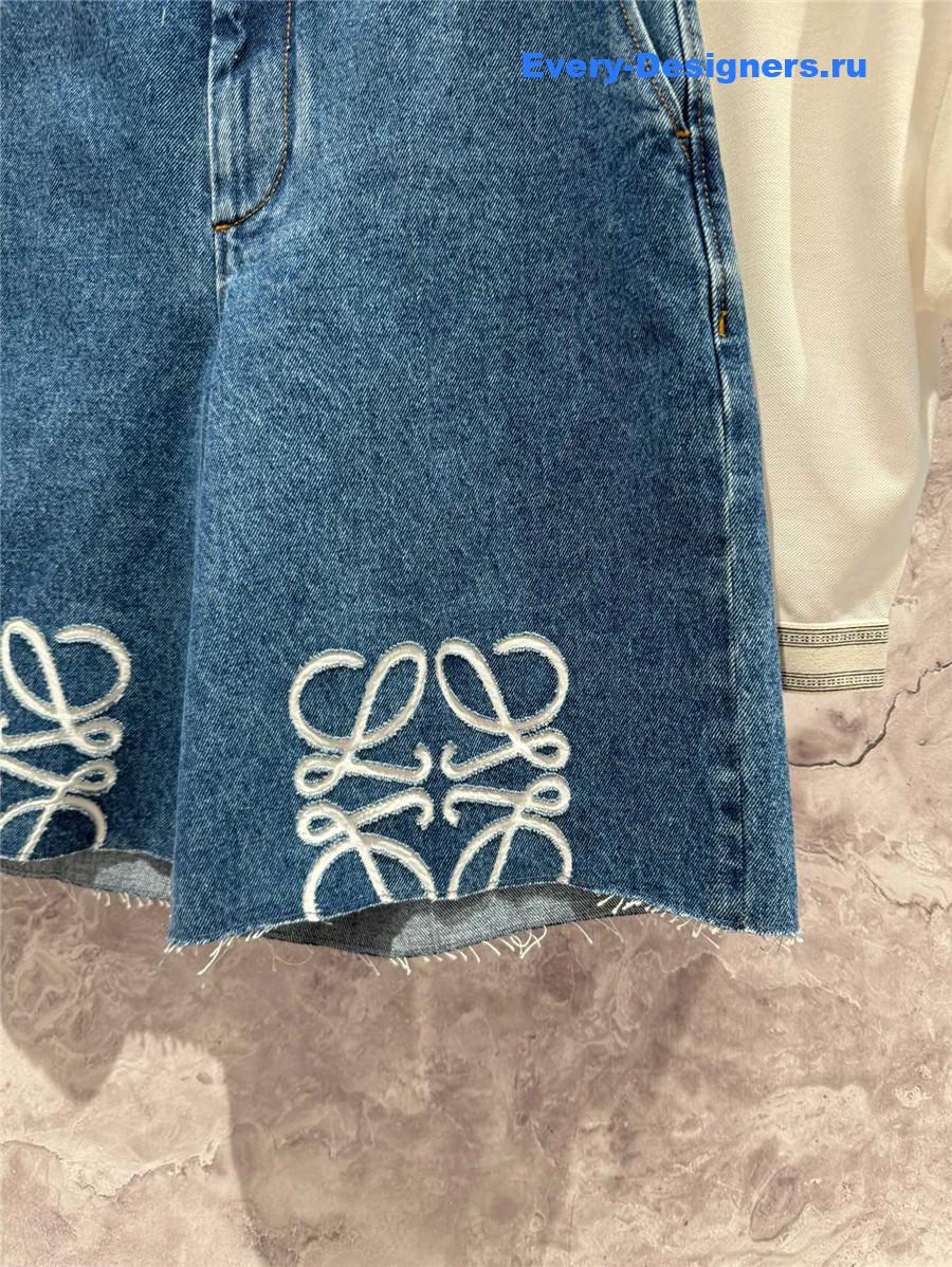 L0ew* anagram embroidered denim shorts