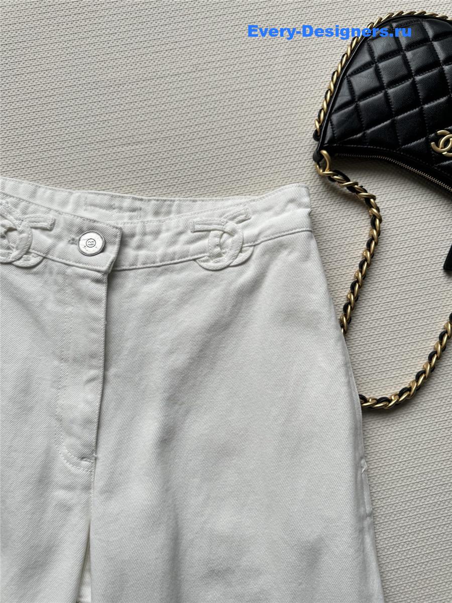 Ch**el logo white denim trousers