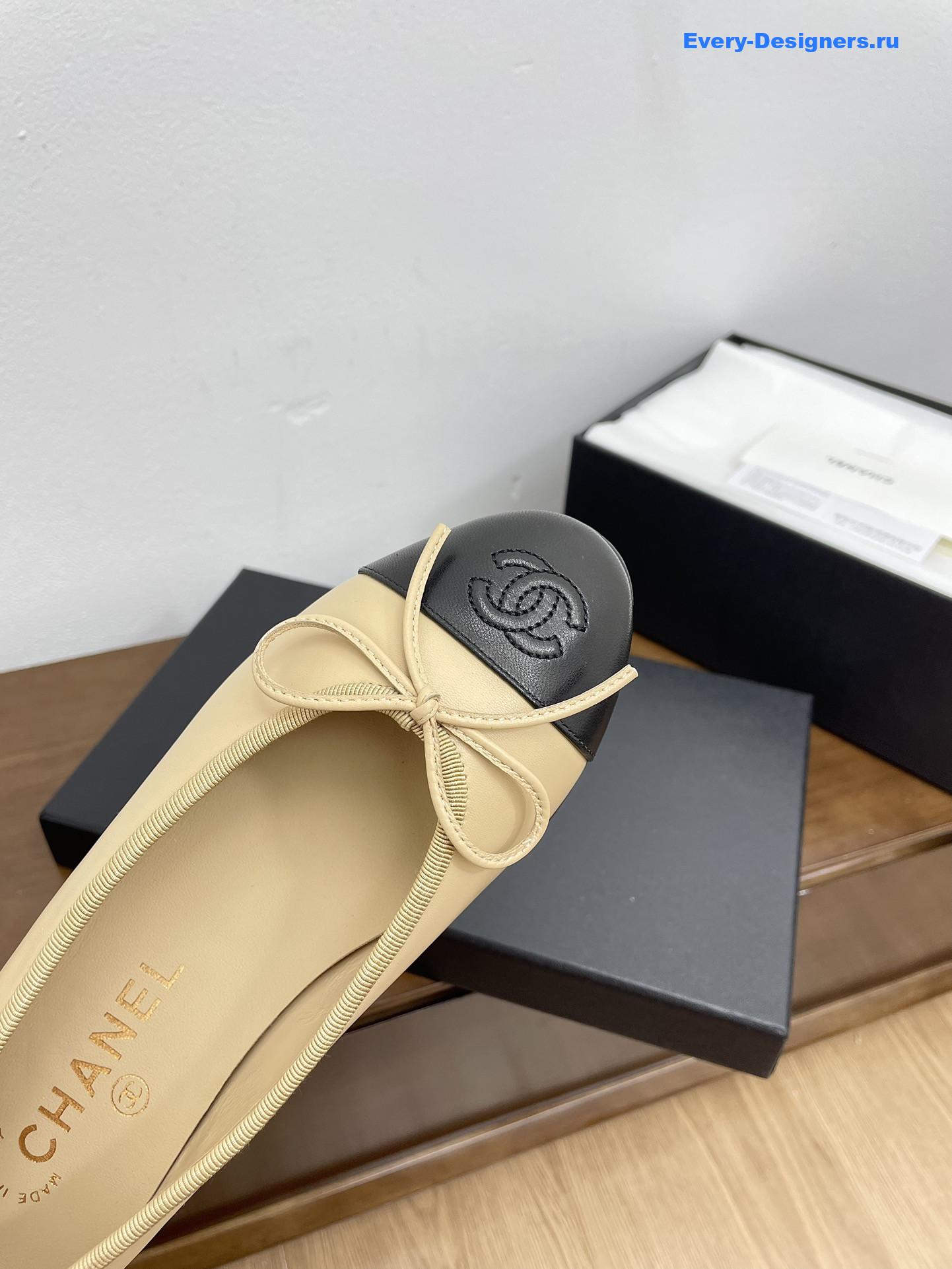 Ch**el black leather cap-toe ballerina flats