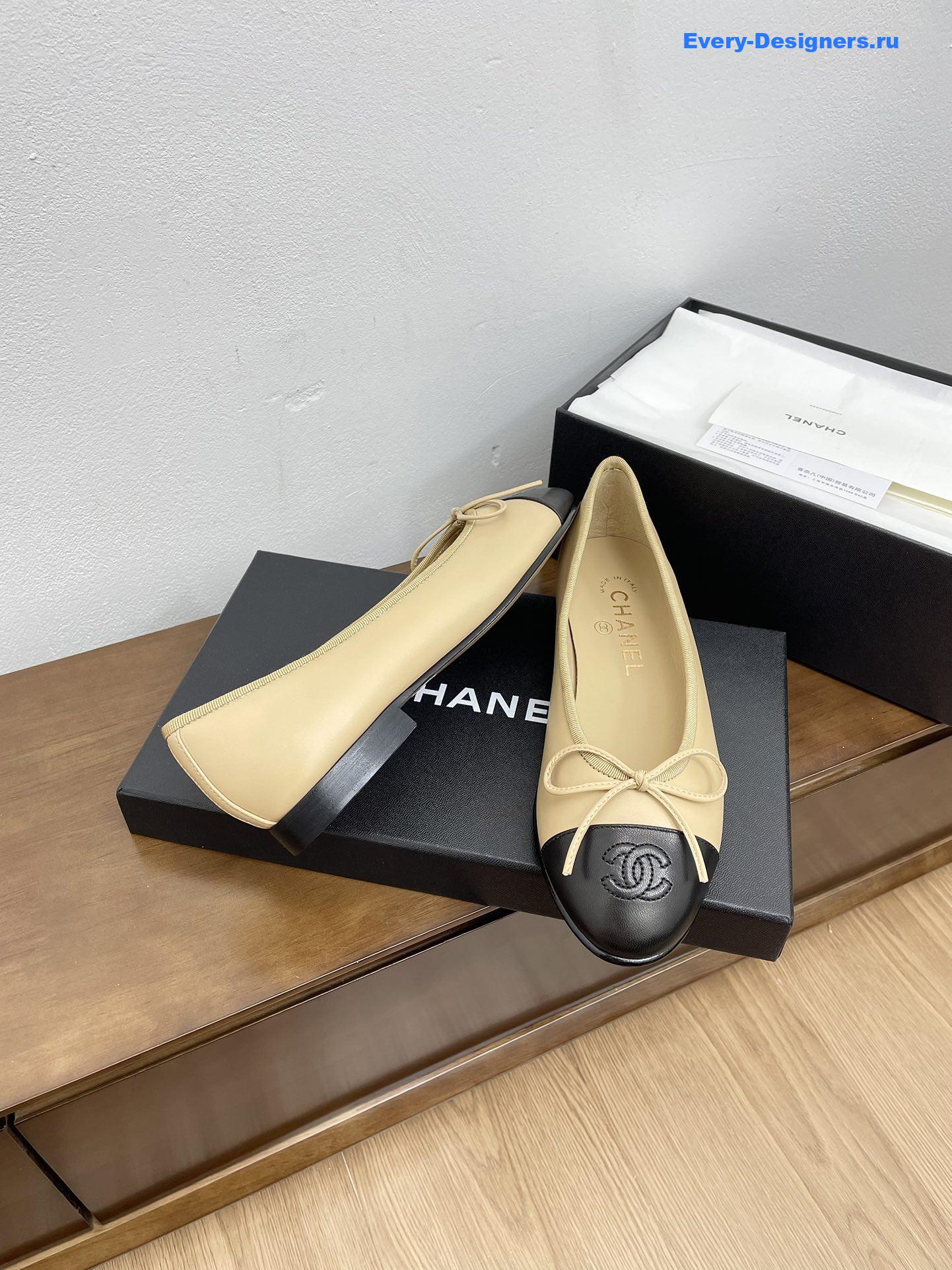 Ch**el black leather cap-toe ballerina flats