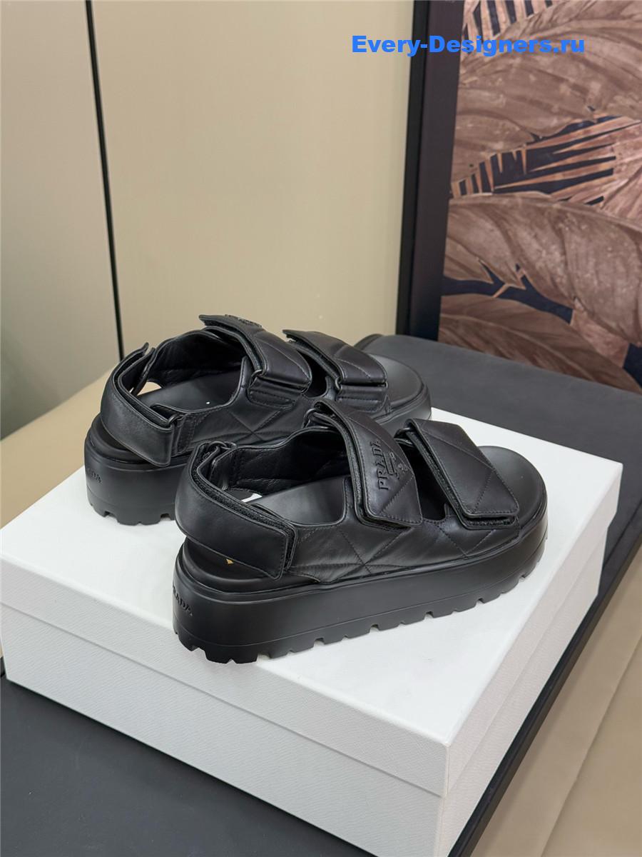Pra*a black padded nappa leather sandals