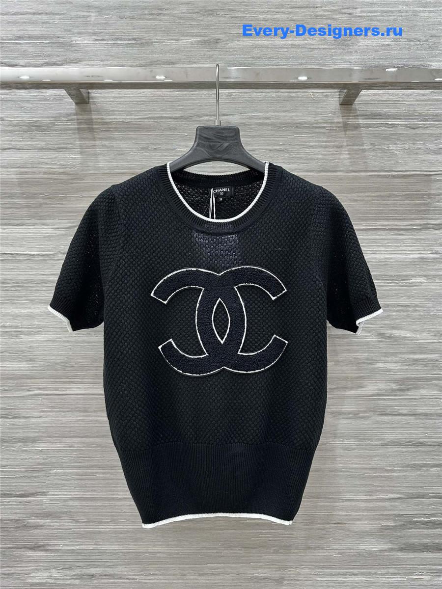Ch**el black logo-embroidered knit top