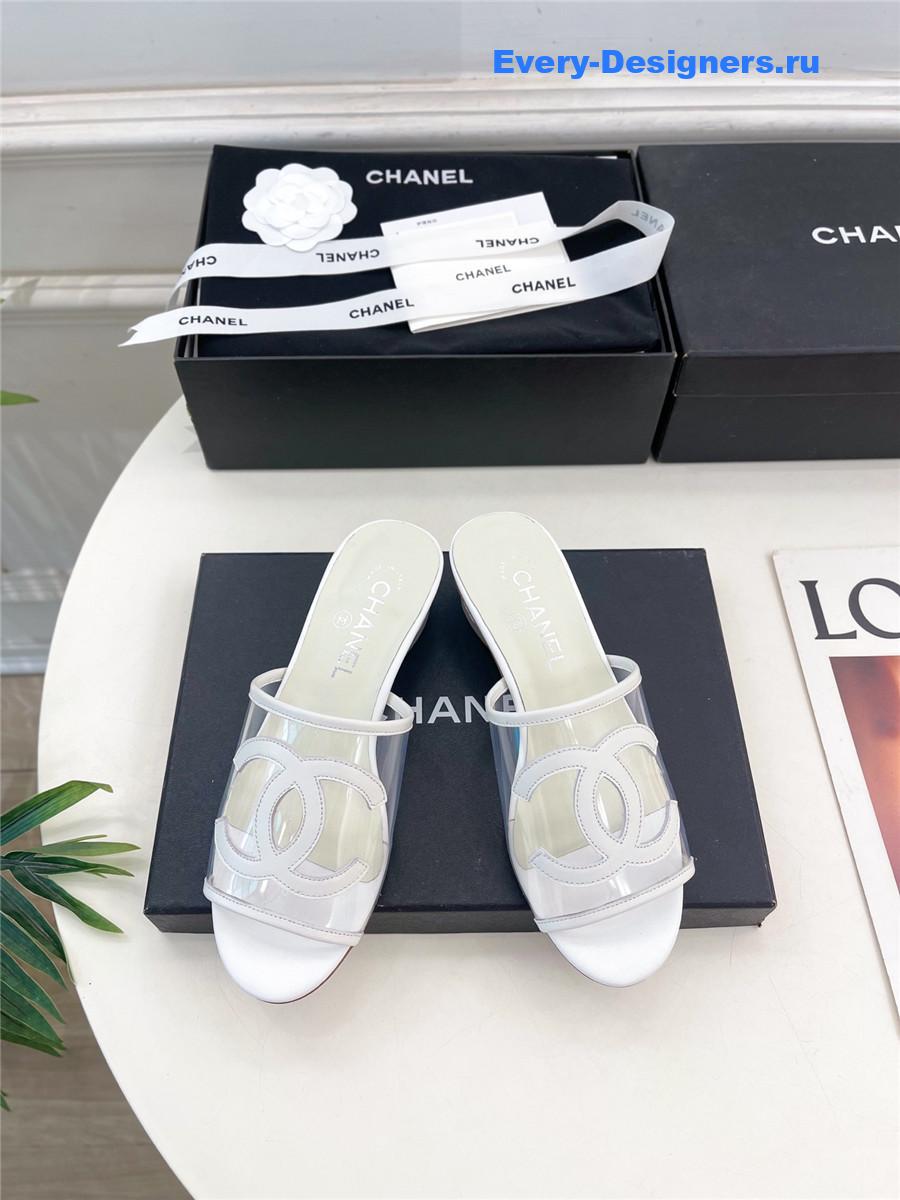 Ch**el white pvc patent leather cc slides