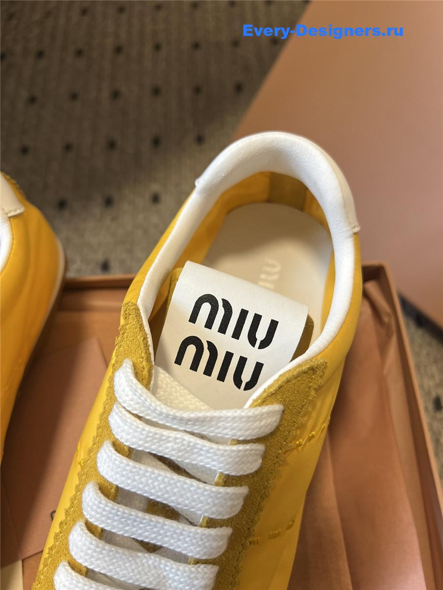Miu Miu Yellow Nylon Suede Sneakers