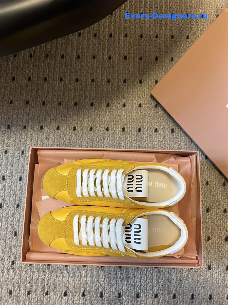 Miu Miu Yellow Nylon Suede Sneakers