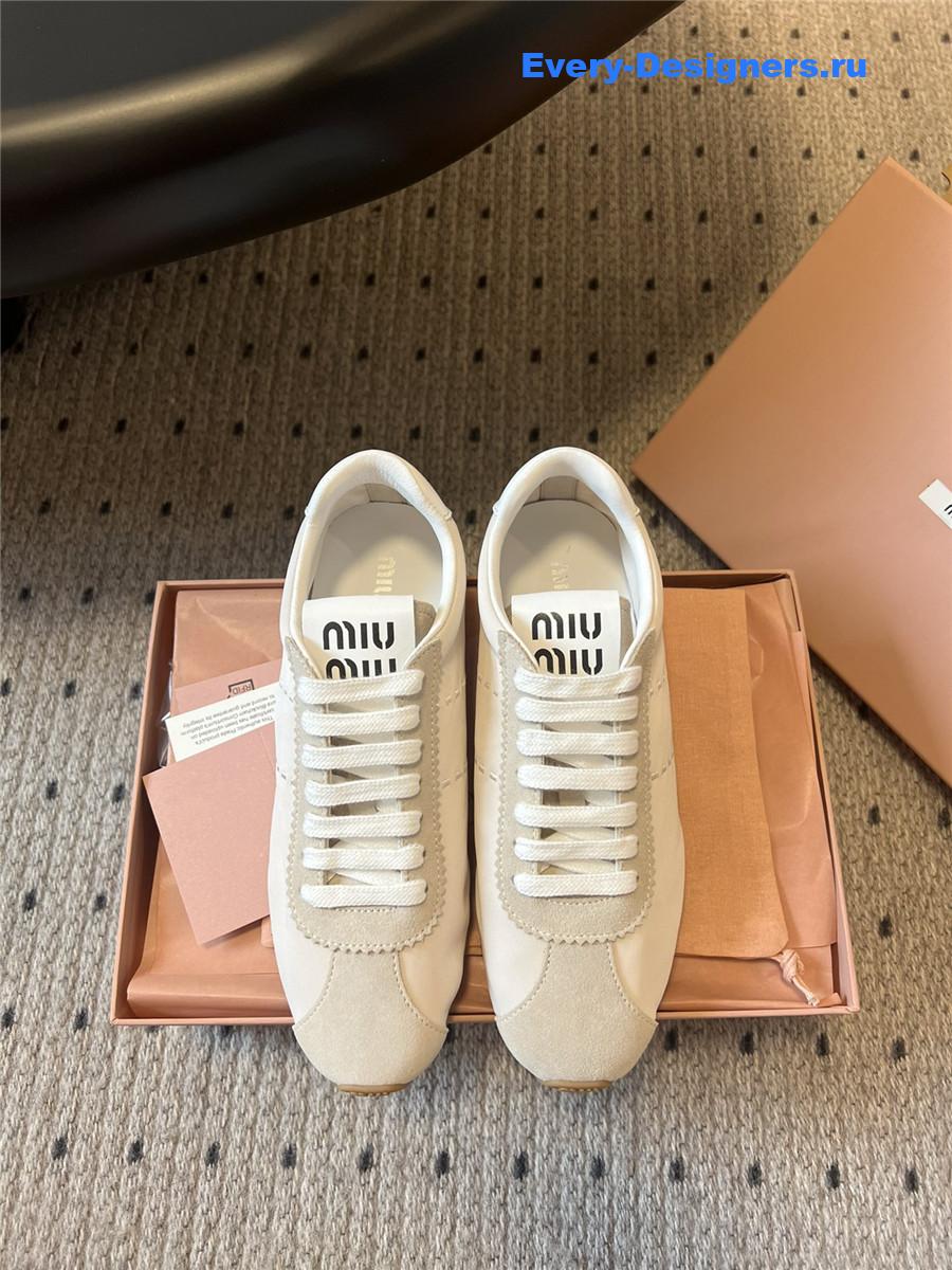 Miu Miu Beige Nylon Suede Sneakers