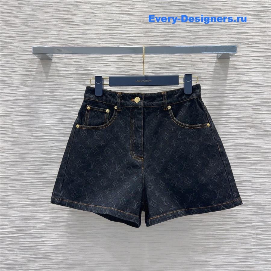 l0vis Vvtt0n monogram black denim shorts