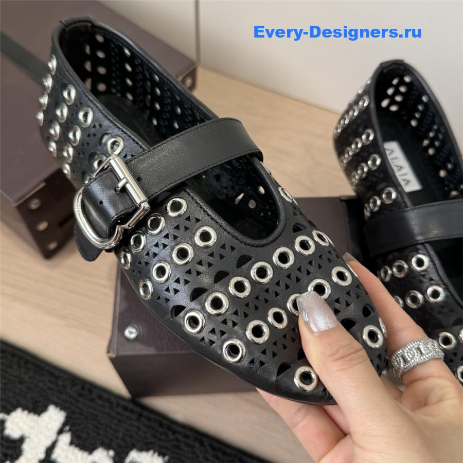 Alaïa black cutout Mary Jane flats