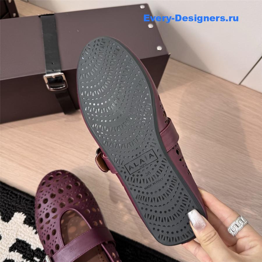 Alaïa Burgundy Cutout Mary Jane Flats