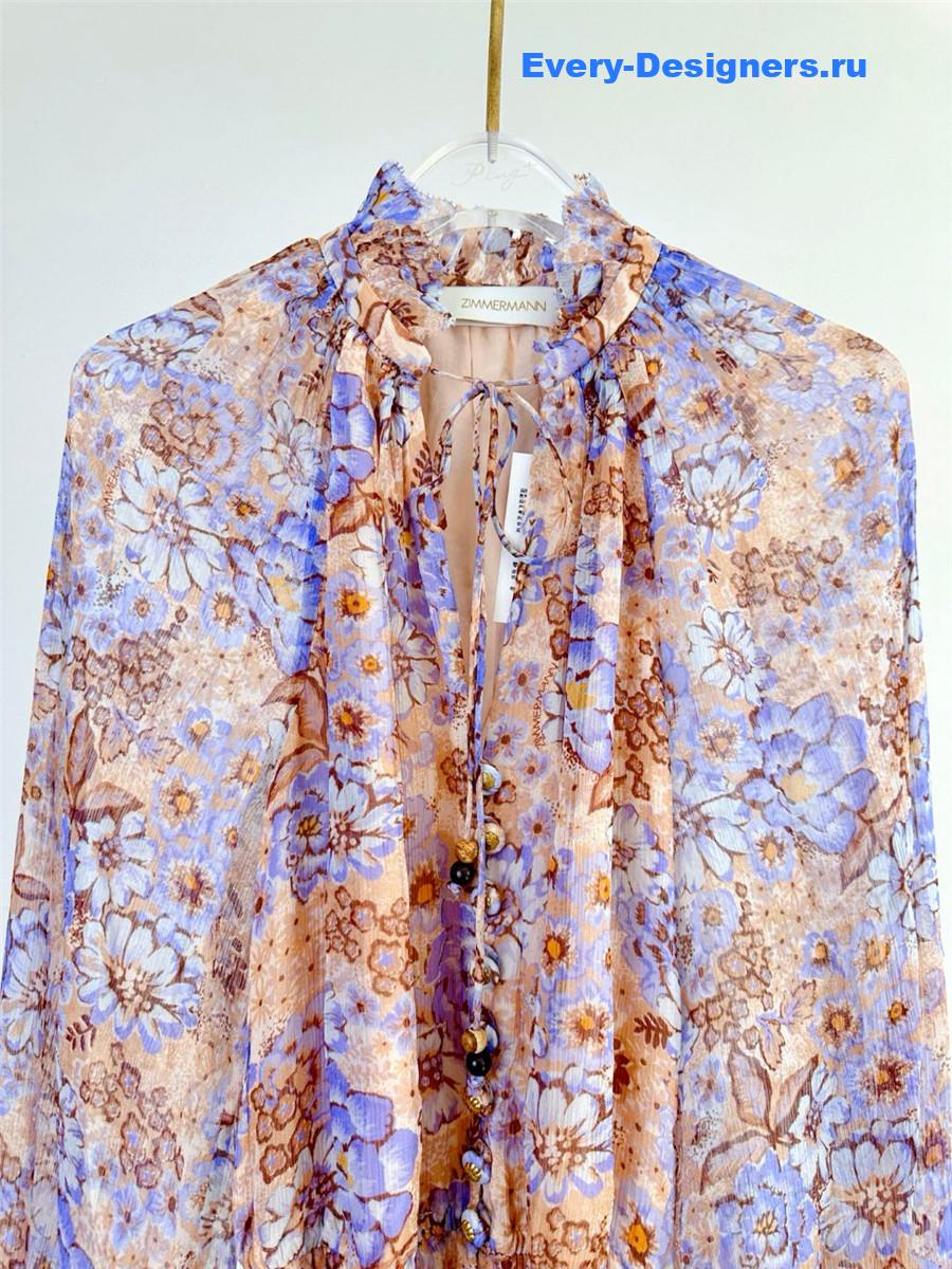 Zimm Tama Floral-Printed Long-Sleeved Ruffled Mini Dress